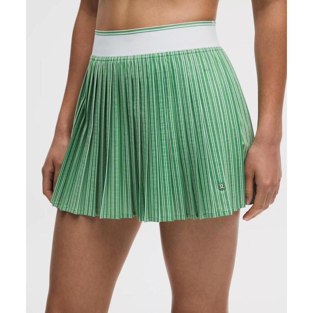 Knife-Pleat High-Rise Tennis Skirt - Twice Stripe Vertical Canteen Green White